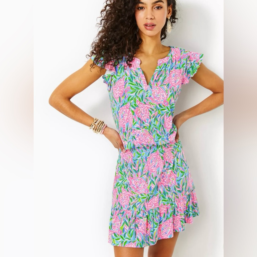 NWOT Lilly Pulitzer Ravi Short-Sleeved Romper Turtley In Love